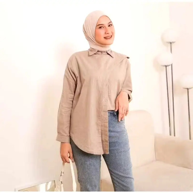 KEMEJA HAWA LAYER DEPAN BAHAN KATUN MIKRO - ATASAN WANITA OVERSIZE 0