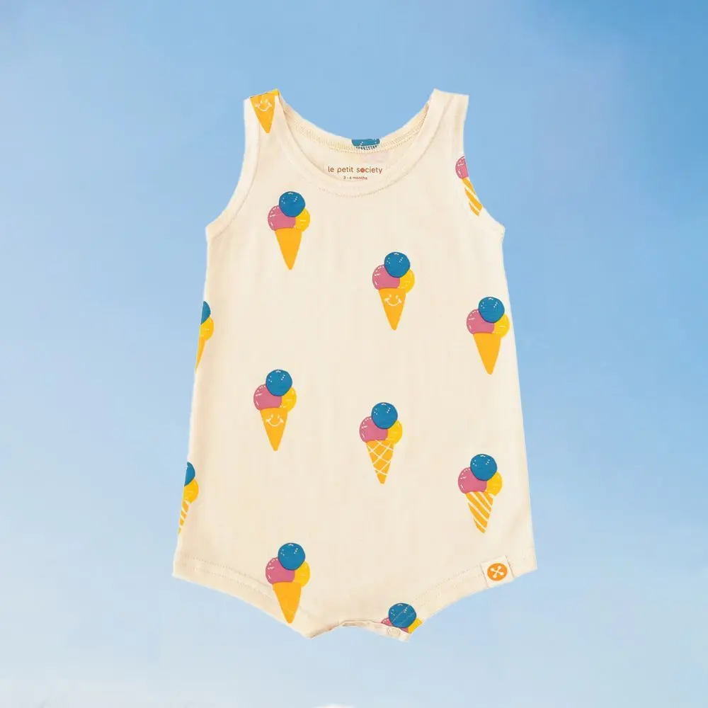 Baby Sleeveless Romper in Ice Cream Print