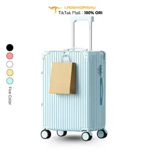 Laoshidaishu Koper Troli 24 Inch Kapasitas Besar Koper Tempat Gelas Air 20 Inch Multifungsi Koper 22 Inci Pengisi Daya USB