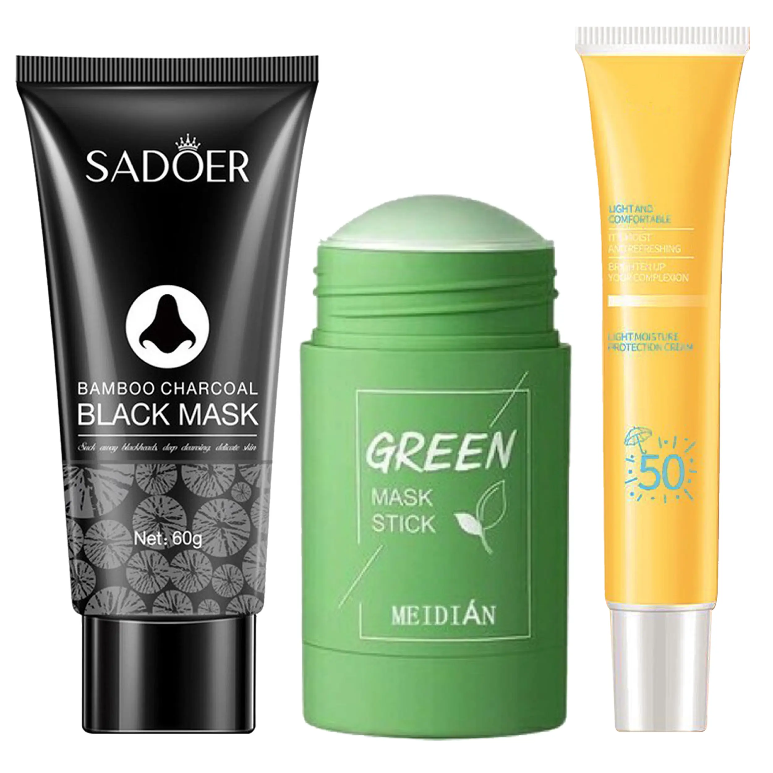 Paket 3IN1 Masker Komedo Greenstik dan Sunscreen SPF 50 Anti Hitam untuk Wajah - Facial