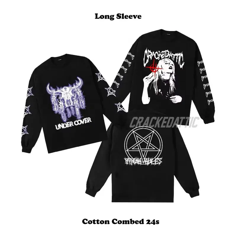 CRACKEDATTIC Baju Kaos Distro Tshirt  Basic Long Sleeve Pria Hitam Cotton Combed 24s Unisex / Kaos Lengan Panjang Pria Wanita