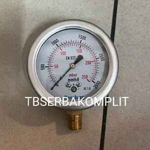 Low Pressure Gauge 25mbar / 40mbar / 60mbar / 100mbar / 160mbar / 200mbar / 250mbar / 300mbar / 400mbar / 500mbar / 600mbar Stainless Brass Ransburg Diameter 2.5" Gage 25 40 60 100 160 200 250 300 400 mbar mmH2O 2.5in 2.5 inch Drat Bawah 1/4" Model Raket
