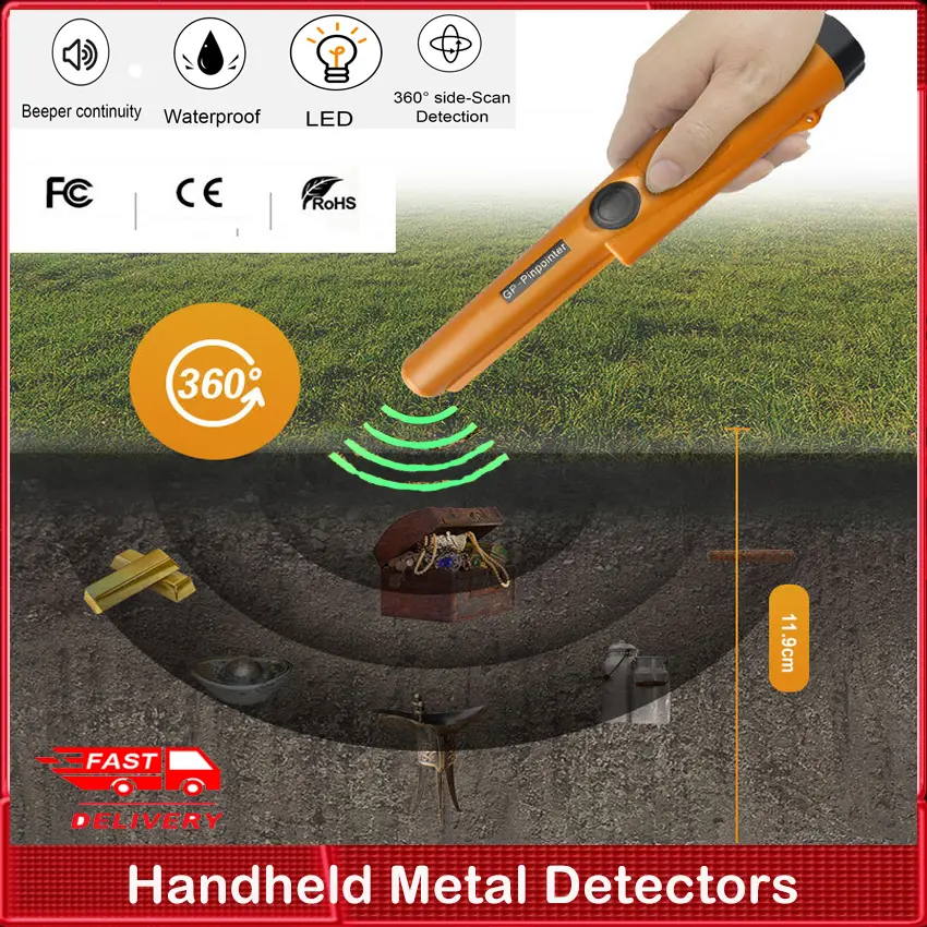 Metal detector, needlepoint metal detector for adults and children, professional hand-held portable metal detector, waterproof, with LED lighting, buzzer vibration sound when encountering metal, 9v battery