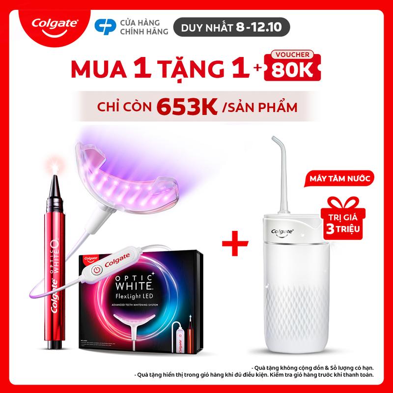 [Duy nhất 8-12.10] Bộ KIT trắng răng Colgate Optic White O2 Flex Light LED - Phiên bản mới gọn nhẹ, an toàn, không ê buốt