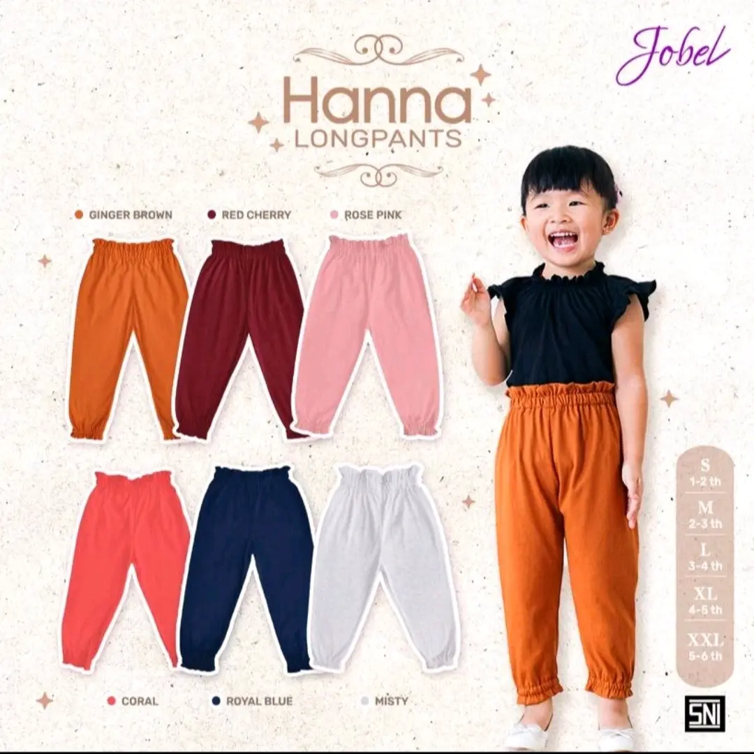Kazel Jobel Longpants Hanna Girls 1-6 Tahun (1 pcs) | Celana Panjang Adem | Fashion Anak Perempuan | Polos Santai Hitam Putih Pinggang Tinggi Low Waist 6-7 tahun warna random