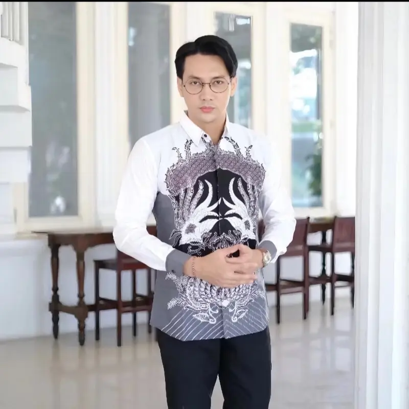 batik pria premium batik remaja aesthetic lengan panjang peksi putih slimfit bahan katun prima lapis furing Baju Dewasa 0