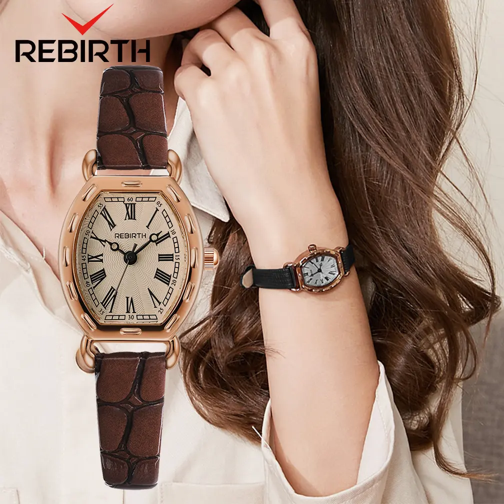 【003Harga telah diganti, cepat beli】REBIRTH Jam Tangan Wanita Anti Air Kuarsa Antik Kasual Tali Kulit Jam Tangan Cewek Original Watches Berhadiah  RE2043