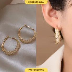Anting-Anting Hoop Bulat Jaring Anti Karat S925 Aksesoris Wanita Korea Style
