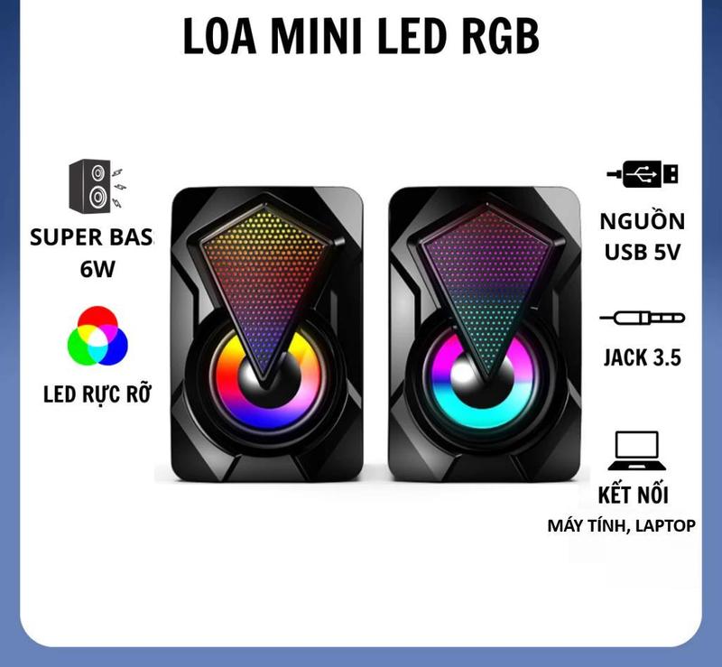LEERFEI Loa Mini LED RGB E1046/1053 Super Bass 6W Âm Thanh HD Chất Lượng Cao Kết Nối USB 5V & Jack 3.5 Dùng Cho Máy tính và Laptop
