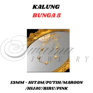 Kalung Bunga 5 Elegan-Classy Titanium Hitam Putih Maroon Biru Pink Hijau Anti Karat 13MM