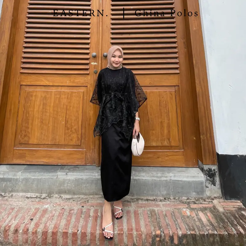Paket Kondangan 5in1 - Baju One Set Kondangan Wanita Kekinian Outer Brokat Tile Premium Cardi Setelan Kebaya Modern Pesta Wisuda Mewah Atasan Bordir Panjang Bawahan Rok Lilit Satin Polos Simple Batik Hitam 1