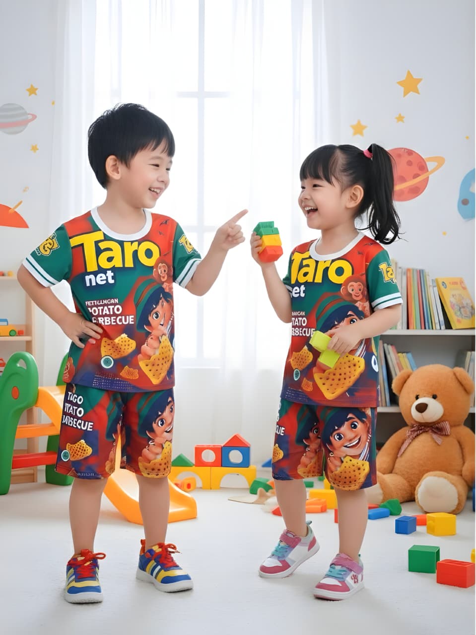 baju setelan fullprint unisex anak setelan baju harian anak-anak laki-laki dan perempuan 1-9tahun motif printing sublim