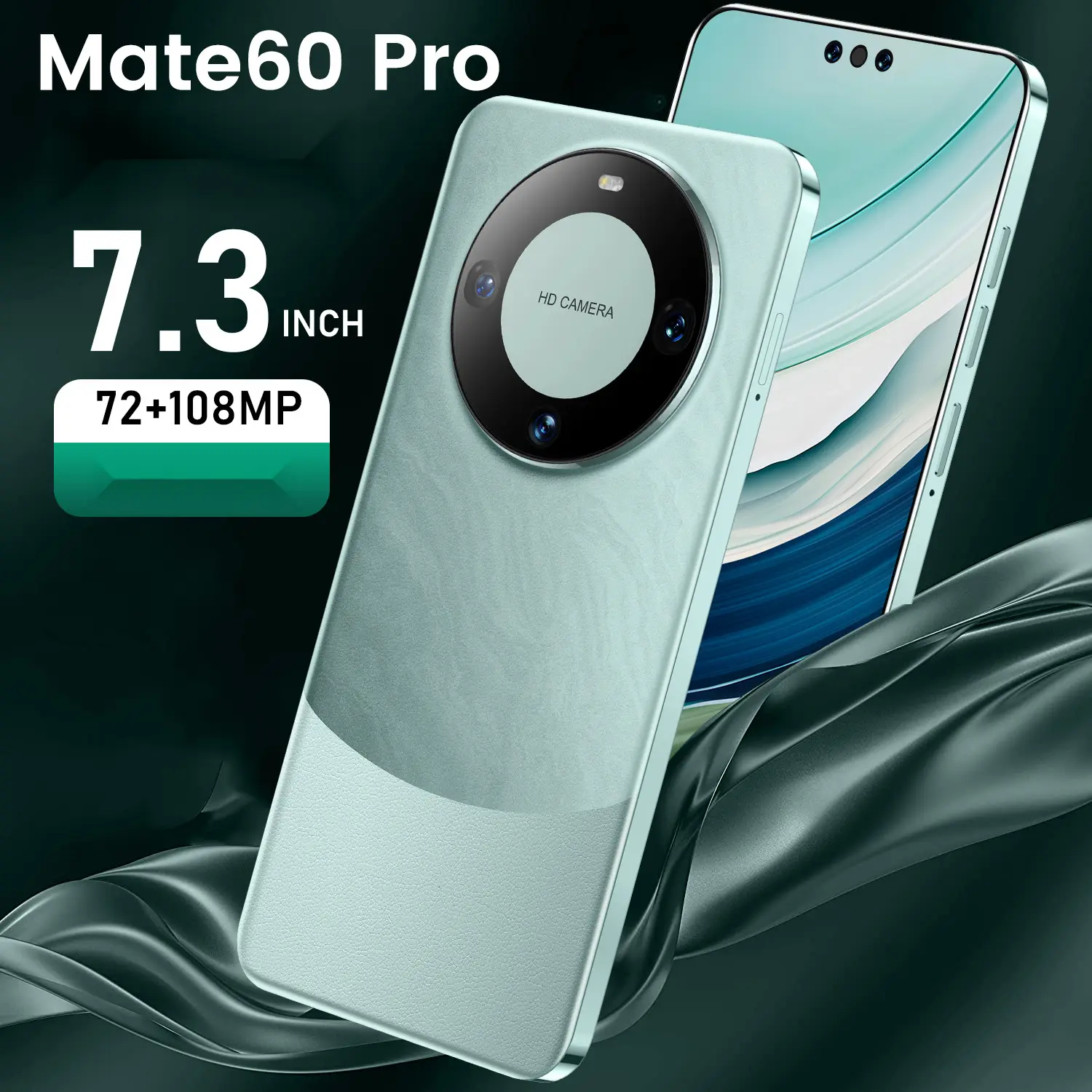 New Style Mate60 Pro Perforated 7.3-Inch Large Screen Android Smartphone Mobile Cellphone
