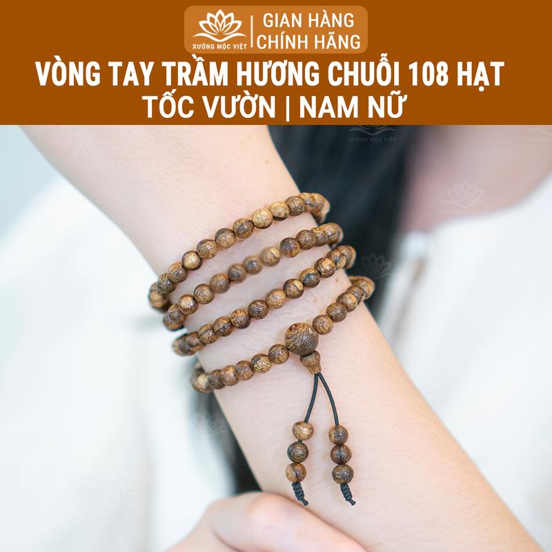 Vòng Tay Trầm Hương Chuỗi Tràng 108 Hạt Xưởng Mộc Việt - Trầm Tóc Vườn Size 6 7 8MM Dành Cho Nam Nữ