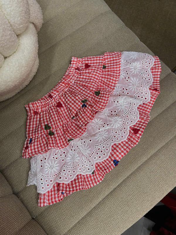  Chân Váy Lẻ 3 Tầng Caro 2 Màu Tim Màu  Phối 1 Tầng Ren  77V Dành Cho Bé Gái 