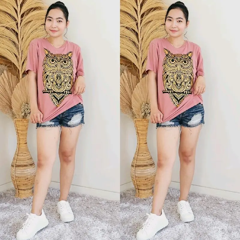 T-Shirt Unisex Pria Wanita Burung Hantu Gold - Kaos Oblong 2