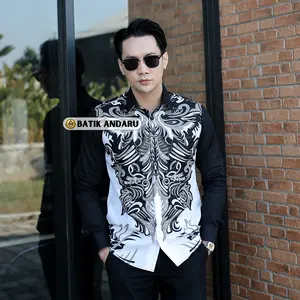 Batik Andaru Motif Aiman Batik Pria Slimfit Full Furing Warna Hitam Putih Katun Primisima Halus Premium Solo