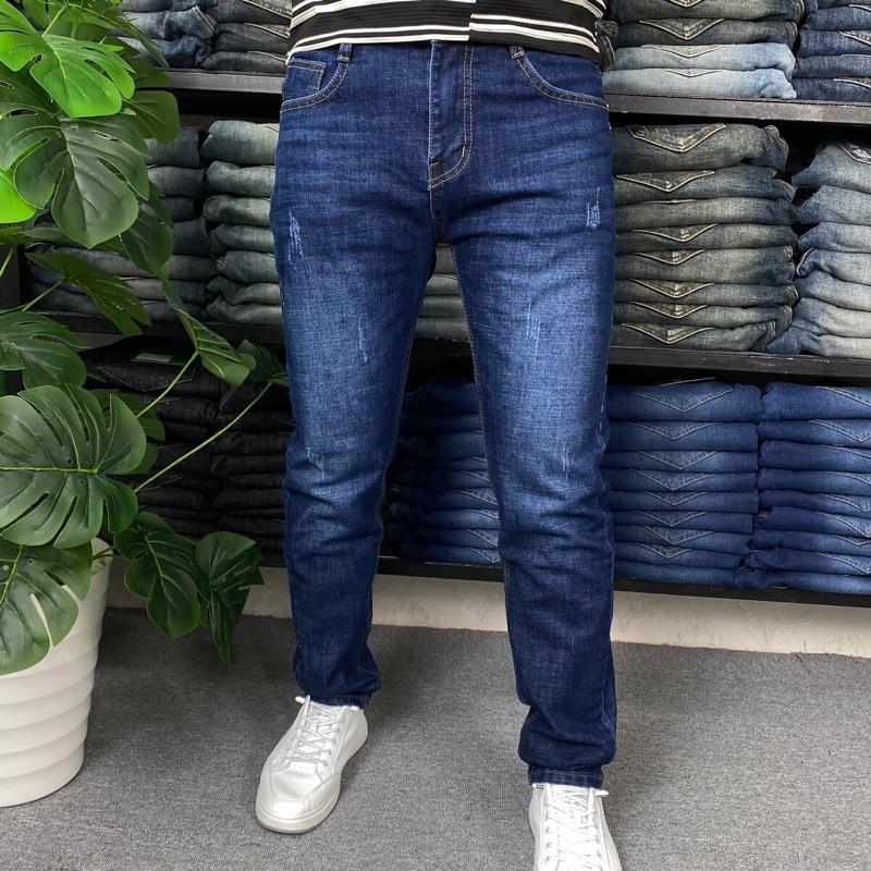 MS:3355 Quần Jean Nam Màu Xanh Đậm Mài Nhẹ Cào Xước Thời Trang Form Ôm Co Giãn 2025