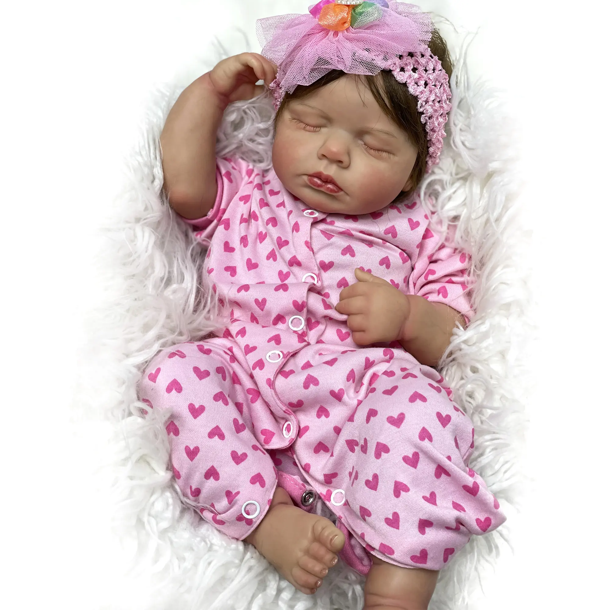 Loulou -20 Inch Reborn Doll With Pink Heart Handmade Doll Newborn Baby Doll Reborn Asleep Soft Cuddly Body Lifelike 3D Skin with Visible VeinsHigh Quality Handmade Doll
