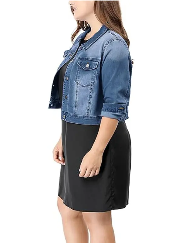 【Plus Size】denim Jacket, Casual Long Sleeve Outerwear for Summer, Women's Longsleeves Clothes for Daily Wear, Coats, Summer Tops, Womenswear, Casual Fashion Jacket 7