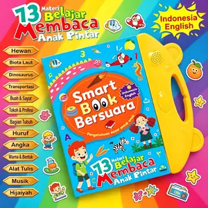 Buku Desain Ergonomis Anak Elektronik, Touch Sound Smart Book 3 Bahasa: Indonesia, Inggris, Mandarin. Mainan Edukasi Pegangan Nyaman, Ukuran Pas Tangan Kecil. Cocok Untuk Paud, Tk, 3-6 Tahun. 26 Materi: Abjad, Angka, Hewan Liar, Warna, Buah-Buahan