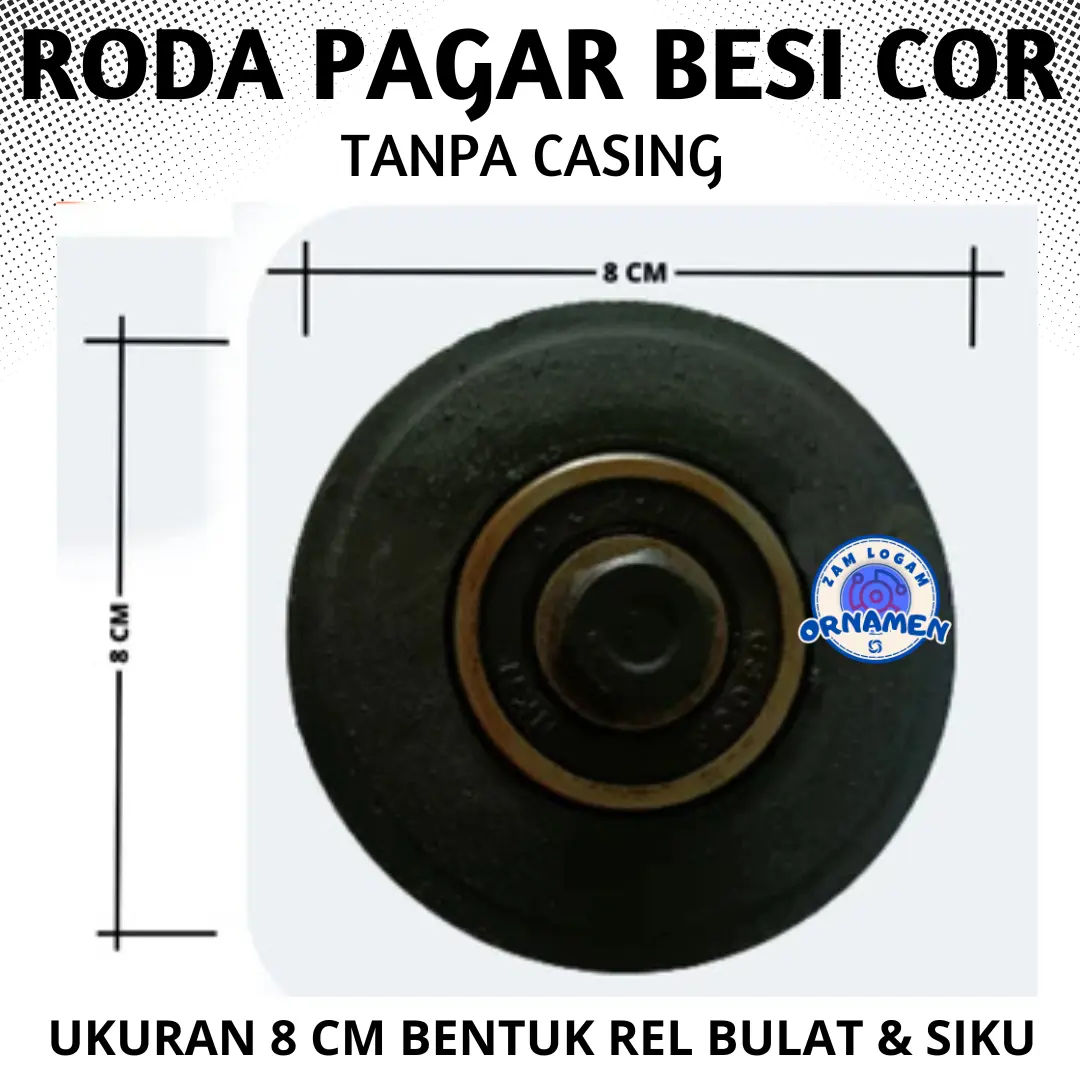 Roda pagar Black Doff besi Cor 8 cm roda only tanpa casing