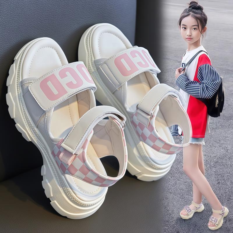THQ140 Xăng đan bé gái quai dán kẻ caro Sandal bé gái mẫu mới nhất đế êm da mềm thoáng khí Dép quai hậu bé gái đi biển Mùa hè chất liệu tổng hợp cao cấp chống nước HOT TREND