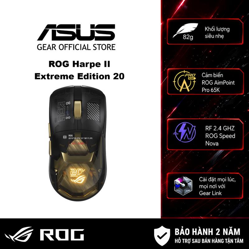 Chuột gaming ASUS ROG Harper II Extreme Edition 20, Thiết kế vỏ trong suốt mạ vàng 24k, Polling rate 8k, DPI 65k