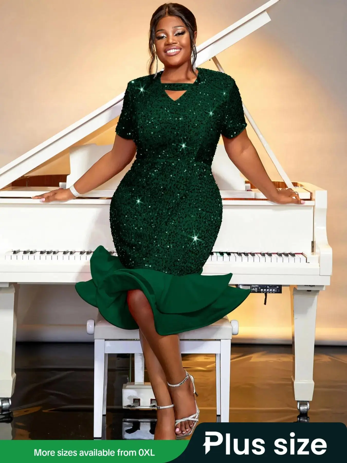 【Plus Size】 Glitter Sequins Dress, Elegant Dress for Party Club Dating Wear, Women's Plus Clothes for All Seasons