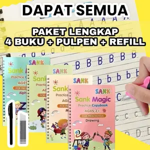Sank Practice Copy Book - Buku belajar anak preschool set isi 4Pcs free Pen - Menggambar menulis menghitung
