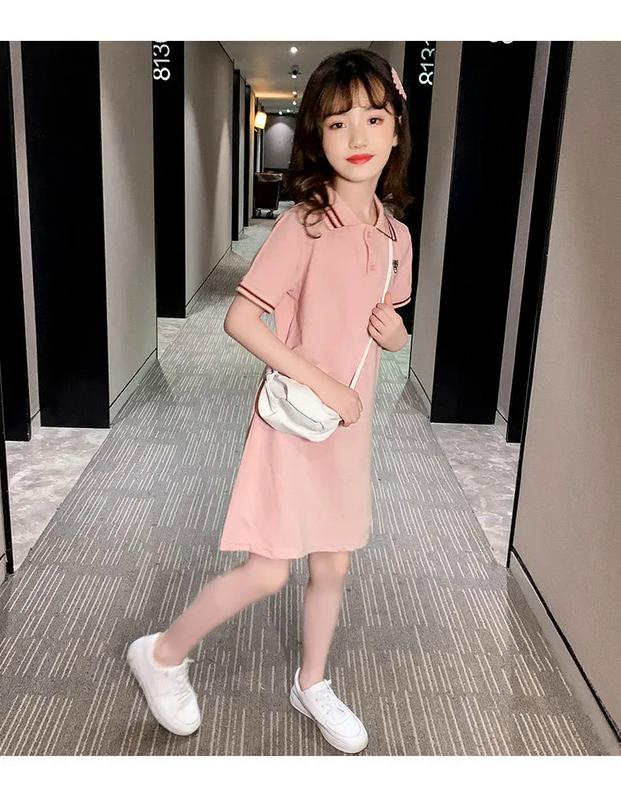 Product Introduction of ชุดเดรสยาวปักลายผึ้งสีชมพูสำหรับเด็กผู้หญิง เสื้อโปโลแขนสั้น ชุดเดรสยาวถึงเข่า แฟชั่น 19