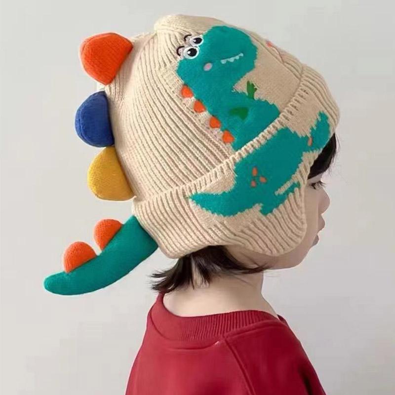 Product Introduction of Baby Winter Hat Cartoon Dinosaur Warm Knitted Beanie Earmuffs Cap Kids Boys Girls Outdoor Ear Protection Cap 5