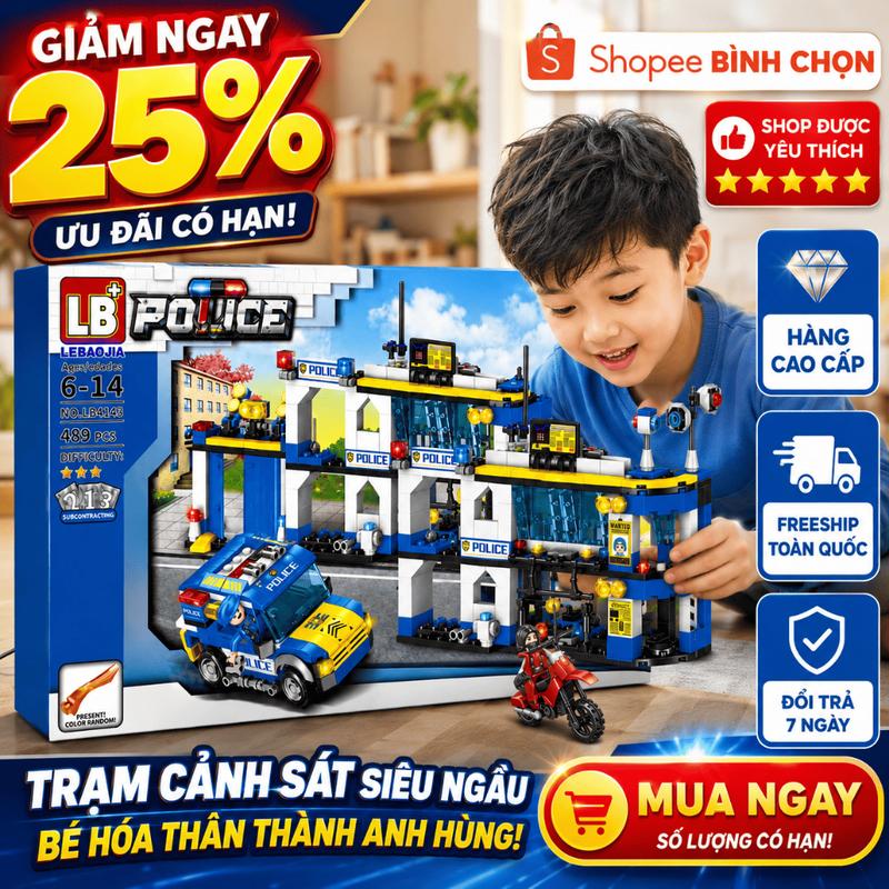Bộ Lắp Ráp Đồn Cảnh Sát 489 Chi Tiết, Đồ Chơi Xếp Hình Police STEM Phát Triển…