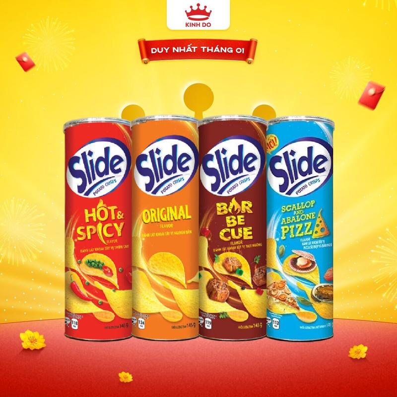  Combo 4 Lon Bánh Lát Snack Khoai Tây Slide Vị Ngẫu Nhiên  Tự Nhiên Thịt Nướng Thơm Cay Sò Điệp  145g 