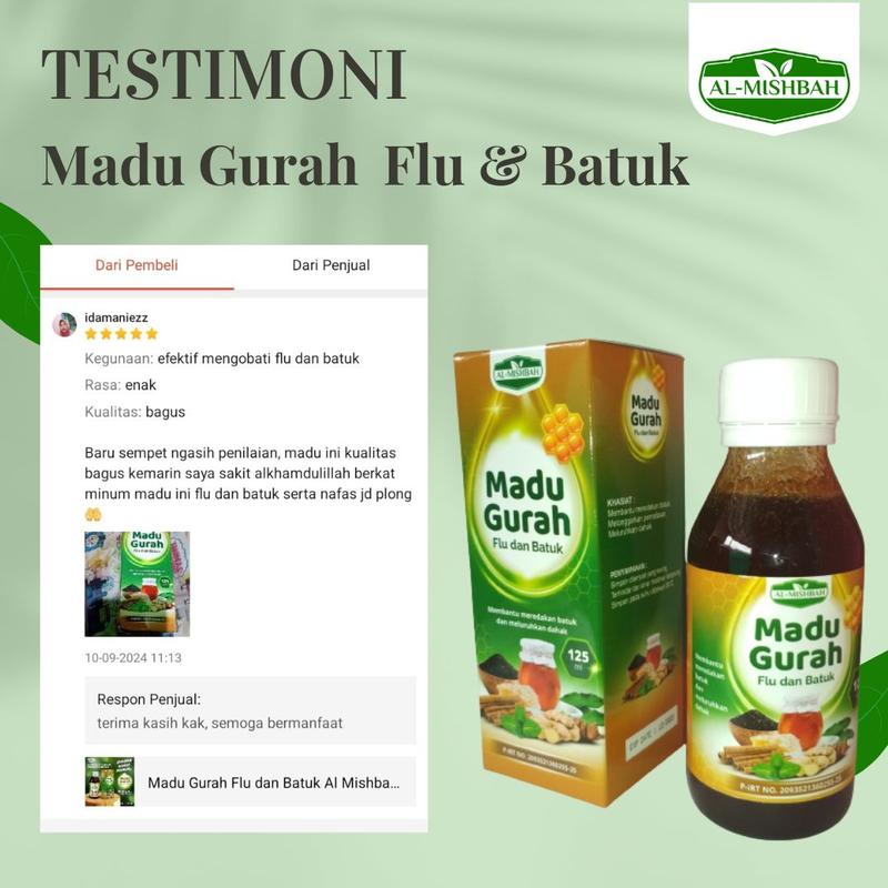 Madu Gurah Flu dan Batuk Al Mishbah Plus Daun Saga 125 ml Honey Syrup 5