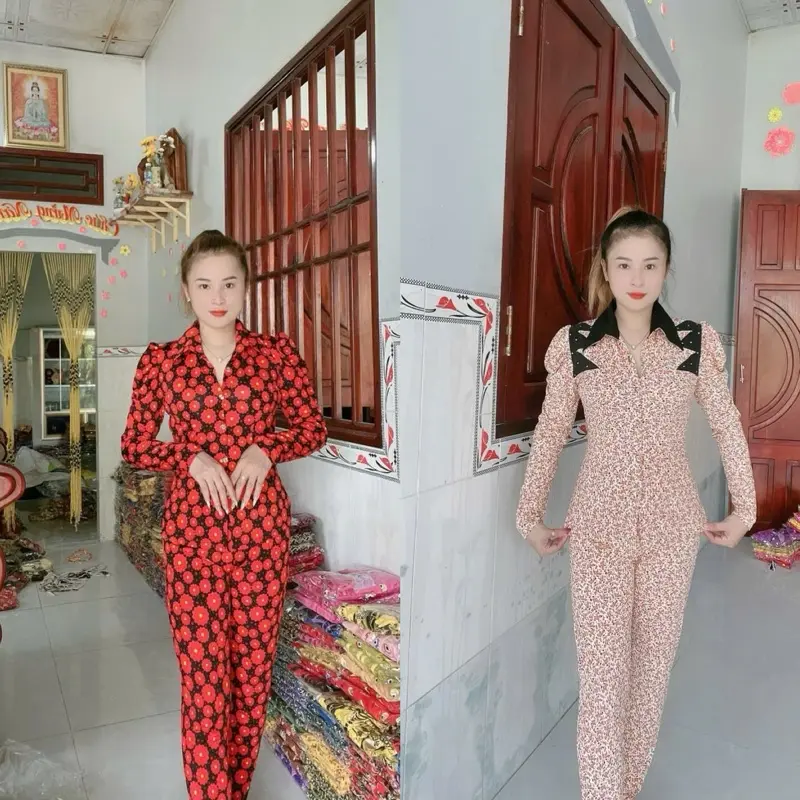 Bộ tai dài cổ Sami quần dài ống ôm 1234 thun aty tơ Nữ