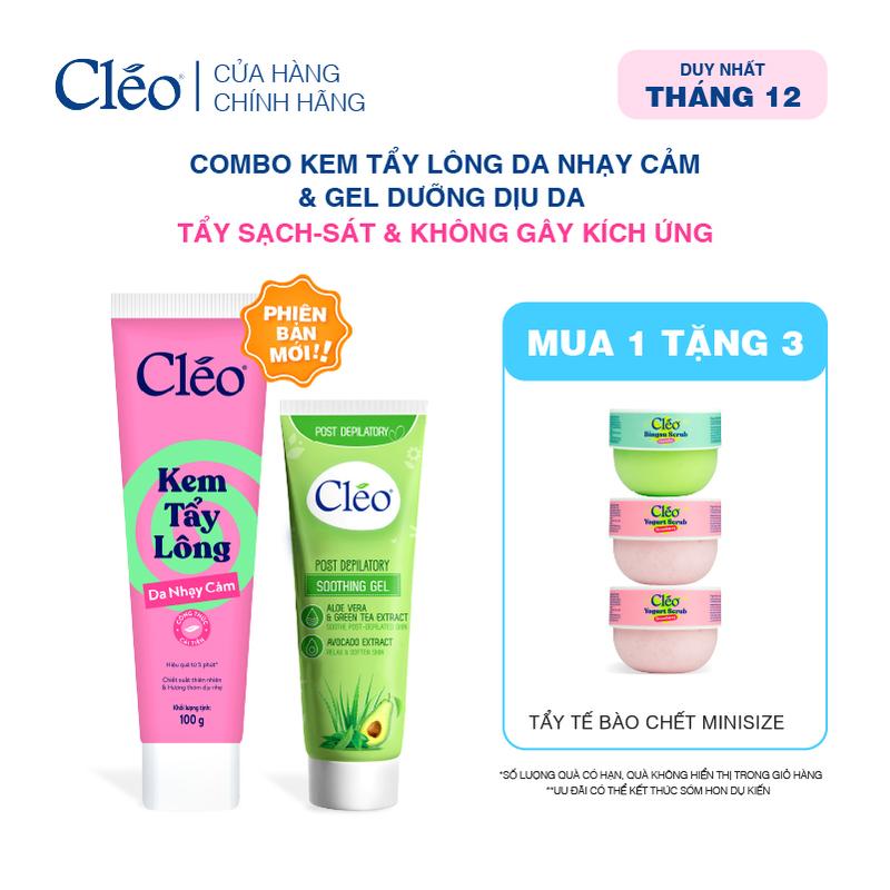   LIVE  Combo Kem Tẩy Lông Nách Tẩy Lông Tay Chân Cleo 100g & Gel Dưỡng Da Sau Tẩy Lông Cleo 20g 