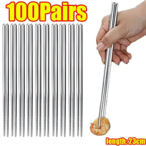 1-100Pairs Stainless Steel Chopsticks Reusable Chinese Non-slip Sushi Chopstick Metal Kitchen Tableware for Dishwasher