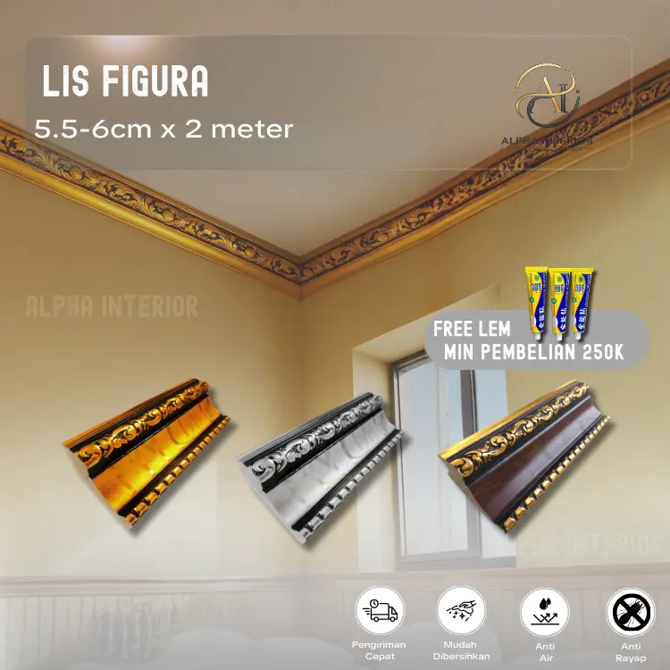 ALPHA - Lis Pigura 5,5-6cm x 2Meter / List Figura Plafon Frame Bingkai Dinding Dekorasi Rumah Elegan Anti Rayap