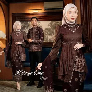 Set Kebaya Ema dan Sera Couple Kondangan Wisuda Tunangan Moderen  Kemeja Batik Gaun Katun Borkat Pesta