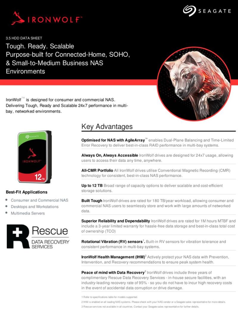 Product Introduction of HDD INT SEAGATE DESKTOP NAS IRONWOLF SATA III 1TB/2TB/3TB/4TB/6TB/8TB/10TB/12TB 19
