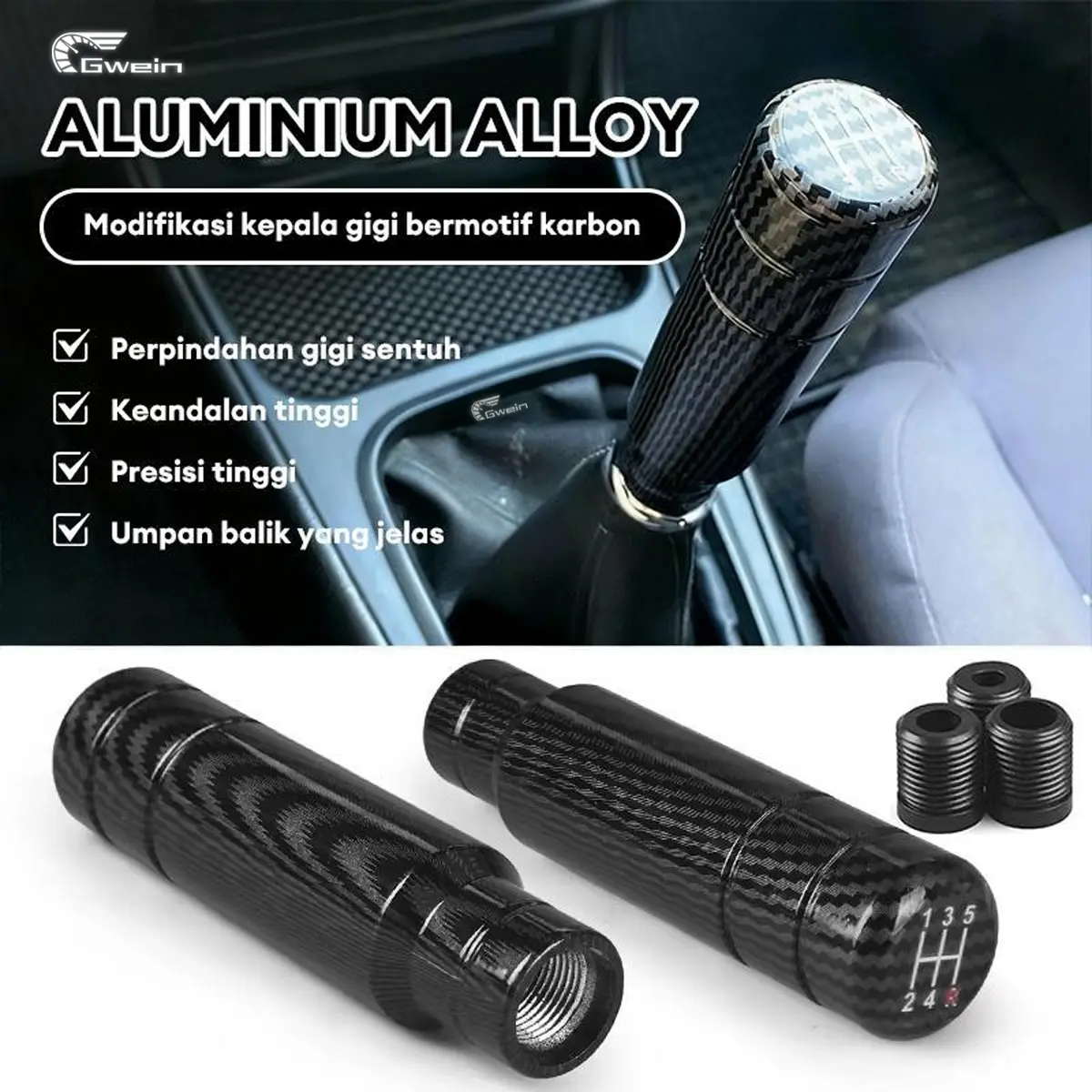 Gwein-COD 13CM/15CM/20CM shift knob bariasi Kepala Tuas Gear Modifikasi Aluminium Alloy - Desain Karbon Presisi Tinggi & Sensor Sentuh untuk Pergantian Gigi Car knob persneling mobil Motorcycle /Biru