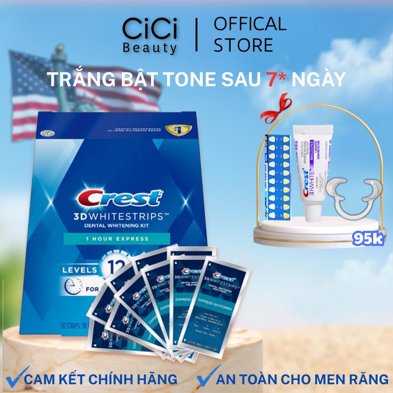FullBox Hộp 10 Gói Miếng dán trắng răng Crest 3D White 1 Hour Express chai tẩy serum trắng miếng dán tẩy trắng răng eucryl kem đánh bột trắng bột làm kit trắng cao trắng răng trắng miếng whitening sáp trắng miếng dán tẩy trắng serum trắng