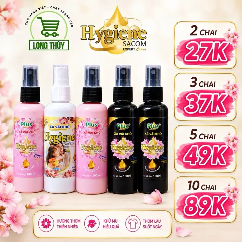 [Giá sỉ] 1O Chai Nước Xịt Vải Thơm Quần Áo Thương Hiệu Hygiene SACOM exPERT care Thể tích 100ml Làm Mềm Vải Khử Mùi Hôi Ẩm Mốc Hiệu Quả Giữ Quần Áo Thơm Mát