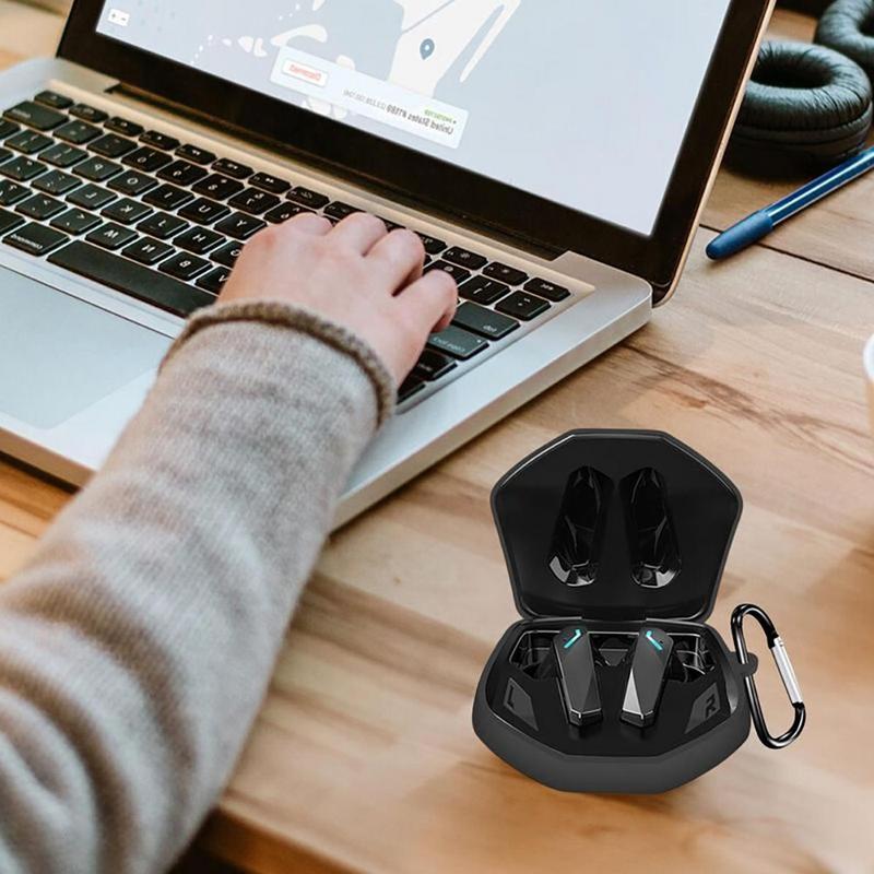 Sarung simpanan fon kepala silikon berwarna-warni dengan carabiner, beg pembawa kalis kejutan, kalis habuk, pelindung fon kepala wayarles perjalanan untuk Lenovo GM2 PRO, beg pembawa silikon, pelindung fon telinga kalis kejutan dengan carabiner 9