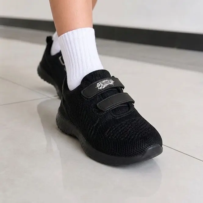Sepatu Sekolah Anak Hitam Double Strap Velcro Ringan Nyaman Breathable Anti Gerah Sneaker Anak-Anak