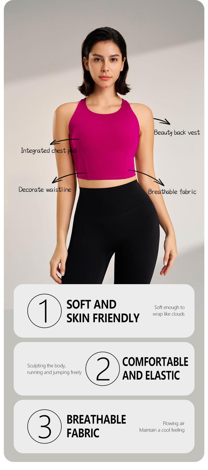 Product Introduction of Women's Yoga Sports Underwear Fitness Outerwear Running Bra Comfortable Tank Top Without Steel Ring 3