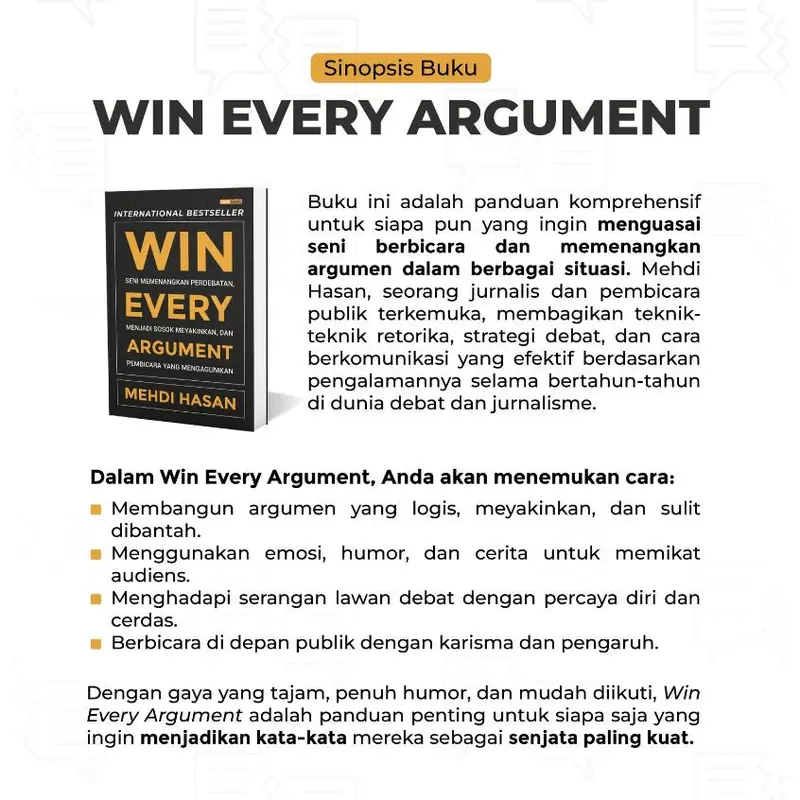 Buku Motivasi  Win Every Argument Seni Membilikan Perdebatan Menjadi Sosok Yahudi Hasan Mehdi - Reneturos 3