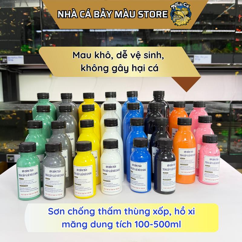 Sơn chống thấm thùng xốp hồ xi măng hồ nuôi cá 8 màu cơ bản: đen trắng vàng xám xanh dương xanh ngọc cam hồng 100ml-500ml
