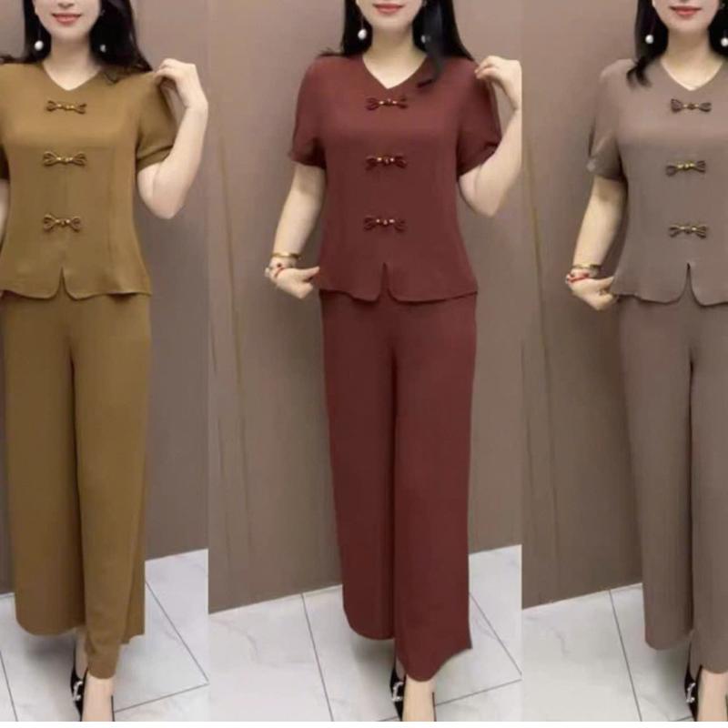 ĐỒ BỘ CHO MẸ MẶC NHÀ, BỘ ĐŨI TRUNG NIÊN NỮ THÊU HOA, QUẦN DÀI ỐNG VỪA Women Áo -TL41